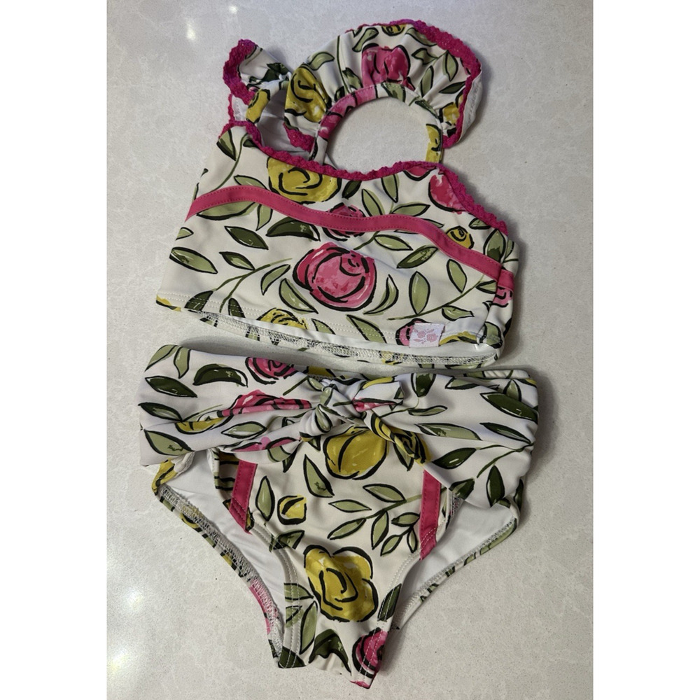 Sweet Honey two piece bikini swimsuit toddler size 2T Pink Green Floral Boutique